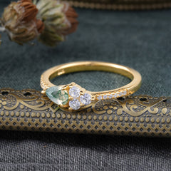Pear Shaped Moss Agate Promise Wedding Band Ring with Three Round Stone