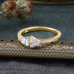 3 Prong Pear Shaped  Lab Diamond Promise Wedding Band Ring with Three Round Stone