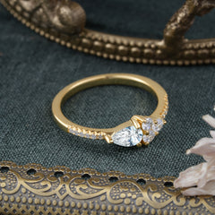 3 Prong Pear Shaped  Lab Diamond Promise Wedding Band Ring with Three Round Stone