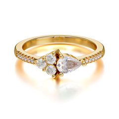 Pear Shaped Moissanite Promise Wedding Band Ring with Three Round Stone