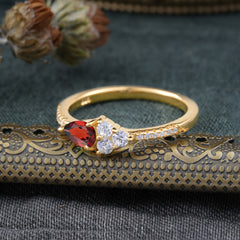 Pear Shaped Garnet Promise Wedding Band Ring with Three Round Stone