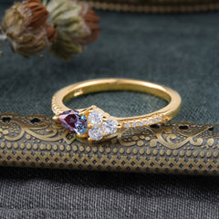 Pear Shaped Alexandrite Promise Wedding Band Ring with Three Round Stone