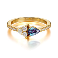 Pear Shaped Alexandrite Promise Wedding Band Ring with Three Round Stone
