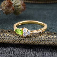 3 Prong Pear Shaped Peridot Promise Wedding Band Ring with Three Round Stone