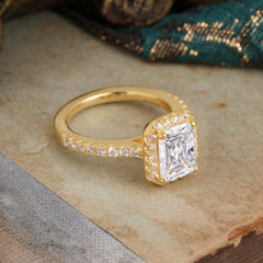 2 Carat Emerald Cut Moissanite Engagement Ring Pave Halo Bridal Ring