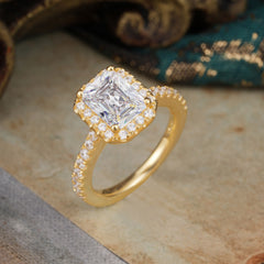 2 Carat Emerald Cut Moissanite Engagement Ring Pave Halo Bridal Ring