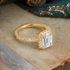 2 Carat Emerald Cut Lab Diamond 4 Prong Engagement Ring Pave Halo Bridal Ring