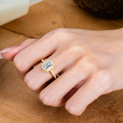 2 Carat Emerald Cut Lab Diamond 4 Prong Engagement Ring Pave Halo Bridal Ring