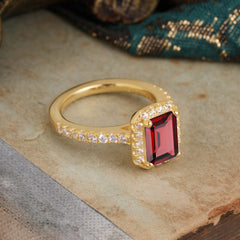 2 Carat Emerald Cut Garnet Engagement Ring Pave Halo Bridal Ring
