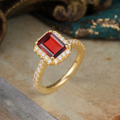 2 Carat Emerald Cut Garnet Engagement Ring Pave Halo Bridal Ring