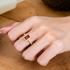 2 Carat Emerald Cut Garnet Engagement Ring Pave Halo Bridal Ring