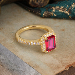 2 Carat Emerald Cut Ruby Engagement Ring Pave Halo Bridal Ring