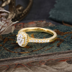 1 Carat Oval Cut Moissanite Halo Ring with Pave Band