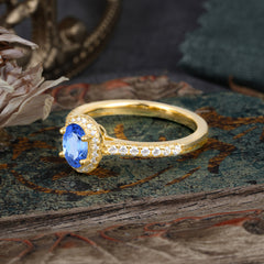 1 Carat Oval Cut Sapphire Halo Ring with Pave Band
