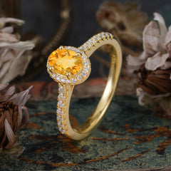 1 Carat Oval Cut Citrine Halo Ring with Pave Band