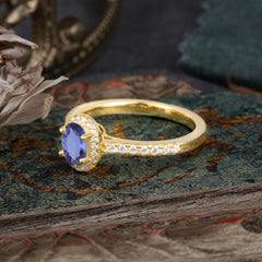 1 Carat Oval Cut Tanzanite Halo Ring with Pave Band
