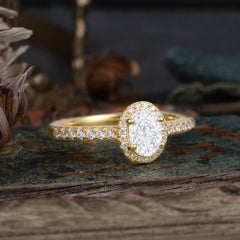 1 Carat Oval Cut Lab Diamond Halo Ring with Pave Band