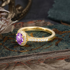 1 Carat Oval Cut Amethyst Halo Ring with Pave Band
