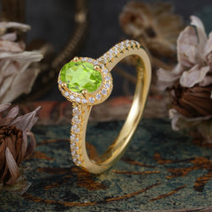 1 Carat Oval Cut Peridot Halo Ring with Pave Band