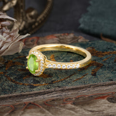 1 Carat Oval Cut Peridot Halo Ring with Pave Band