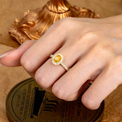 1 Carat Oval Cut Classic Citrine Ring Half Eternity Band Halo Ring