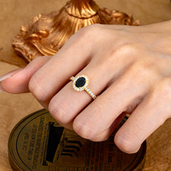 1 Carat Oval Cut Classic Black Onyx Ring Half Eternity Band Halo Ring