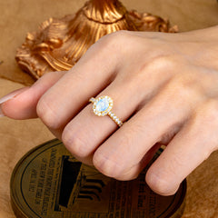 1 Carat Oval Cut Classic Moonstone Ring Half Eternity Band Halo Ring