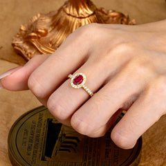 1 Carat Oval Cut Classic Ruby Ring Half Eternity Band Halo Ring