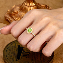 1 Carat Oval Cut Classic Peridot Ring Half Eternity Band Halo Ring