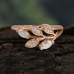 Nature Inspired Marquise Cut Moissanite Ring Unique Leaf Engagement Ring