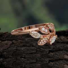 Nature Inspired Marquise Cut Moissanite Ring Unique Leaf Engagement Ring