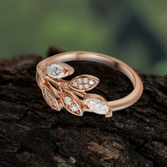 Nature Inspired Marquise Cut Moissanite Ring Unique Leaf Engagement Ring