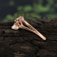 Nature Inspired Marquise Cut Moissanite Ring Unique Leaf Engagement Ring