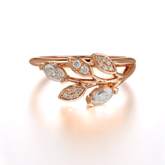 Nature Inspired Marquise Cut Moissanite Ring Unique Leaf Engagement Ring