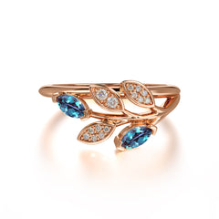 Nature Inspired Marquise Cut Alexandrite Ring Unique Leaf Engagement Ring
