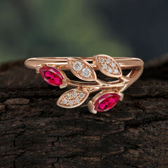 Nature Inspired Marquise Cut Ruby Ring Unique Leaf Engagement Ring