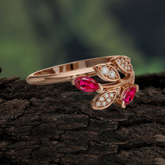 Nature Inspired Marquise Cut Ruby Ring Unique Leaf Engagement Ring