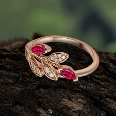 Nature Inspired Marquise Cut Ruby Ring Unique Leaf Engagement Ring