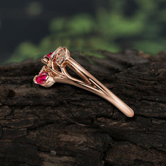 Nature Inspired Marquise Cut Ruby Ring Unique Leaf Engagement Ring