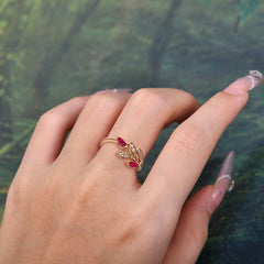 Nature Inspired Marquise Cut Ruby Ring Unique Leaf Engagement Ring