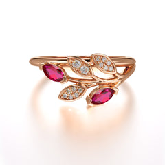 Nature Inspired Marquise Cut Ruby Ring Unique Leaf Engagement Ring