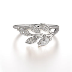Nature Inspired Marquise Cut Moissanite Ring Unique Leaf Engagement Ring