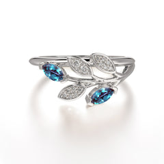 Nature Inspired Marquise Cut Alexandrite Ring Unique Leaf Engagement Ring