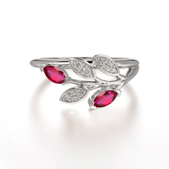Nature Inspired Marquise Cut Ruby Ring Unique Leaf Engagement Ring