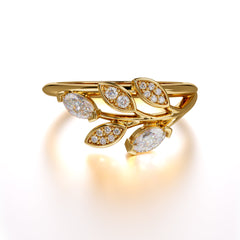 Nature Inspired Marquise Cut Moissanite Ring Unique Leaf Engagement Ring