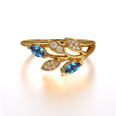 Nature Inspired Marquise Cut Alexandrite Ring Unique Leaf Engagement Ring
