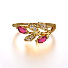 Nature Inspired Marquise Cut Ruby Ring Unique Leaf Engagement Ring