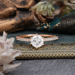 1 Carat Round Cut Moissanite Wedding Ring Pave Milgrain Engagement Ring