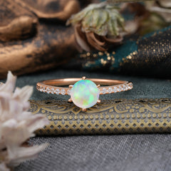 1 Carat Round Cut 6-Prong Opal Wedding Ring Pave Milgrain Engagement Ring