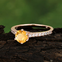 1 Carat Round Cut Citrine Wedding Ring Pave Milgrain Engagement Ring